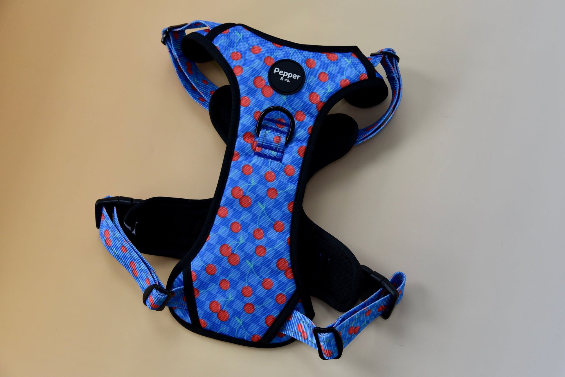 No-pull dog harness with front and back leash attachment points, adjustable straps, and breathable mesh padding